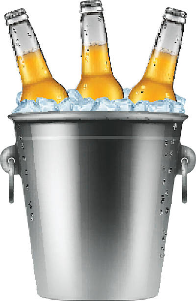 Beer bottles in an ice bucket. vector art illustration