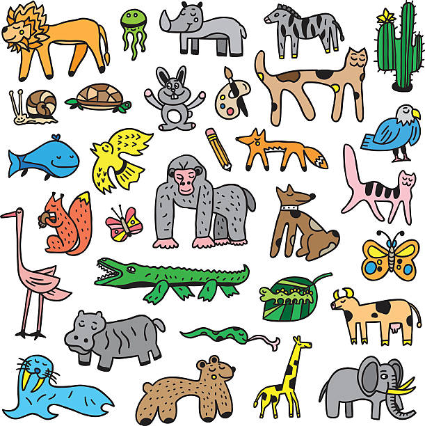 동물 만화 설정 - safari animals wild animals animals and pets reptile stock illustrations