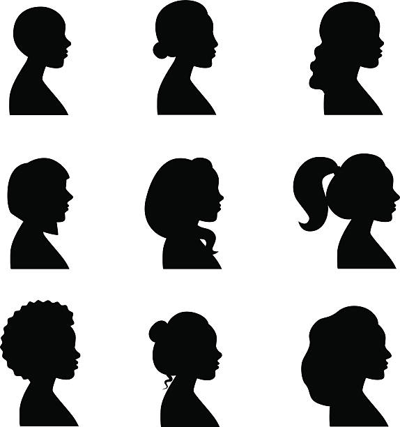 Women profiles silhouettes vector set. Women profiles silhouettes vector set. Black. ponytail stock illustrations