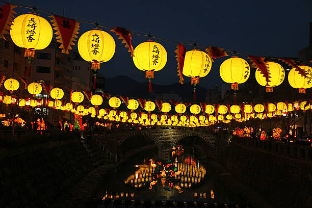 Nagasaki Lantern Festival Nakajimagawa venue. The yellow lantern is beautiful.