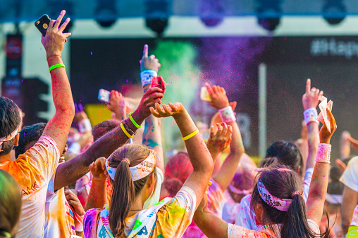 Singapore, Singapore - August 22, 2015: Crowds of unidentified people at The Color Run on Aug 22, 2015 in Singapore. 