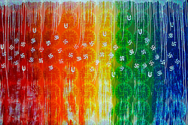 istock holy signs called om and swastik is painted on Wall 485252709
