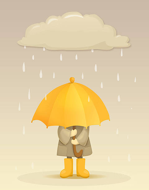 Girl With Umbrella Under The Raincloud With Raindrops Stock Photo -  Download Image Now - iStock