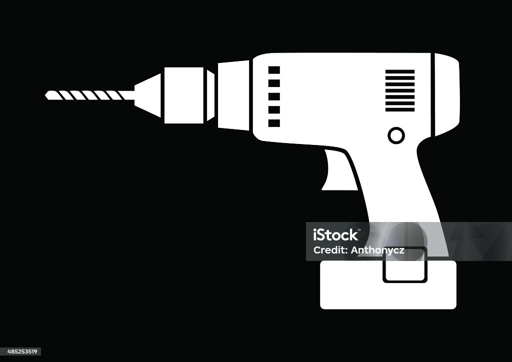 Drill icon White drill icon on black background Black And White stock vector