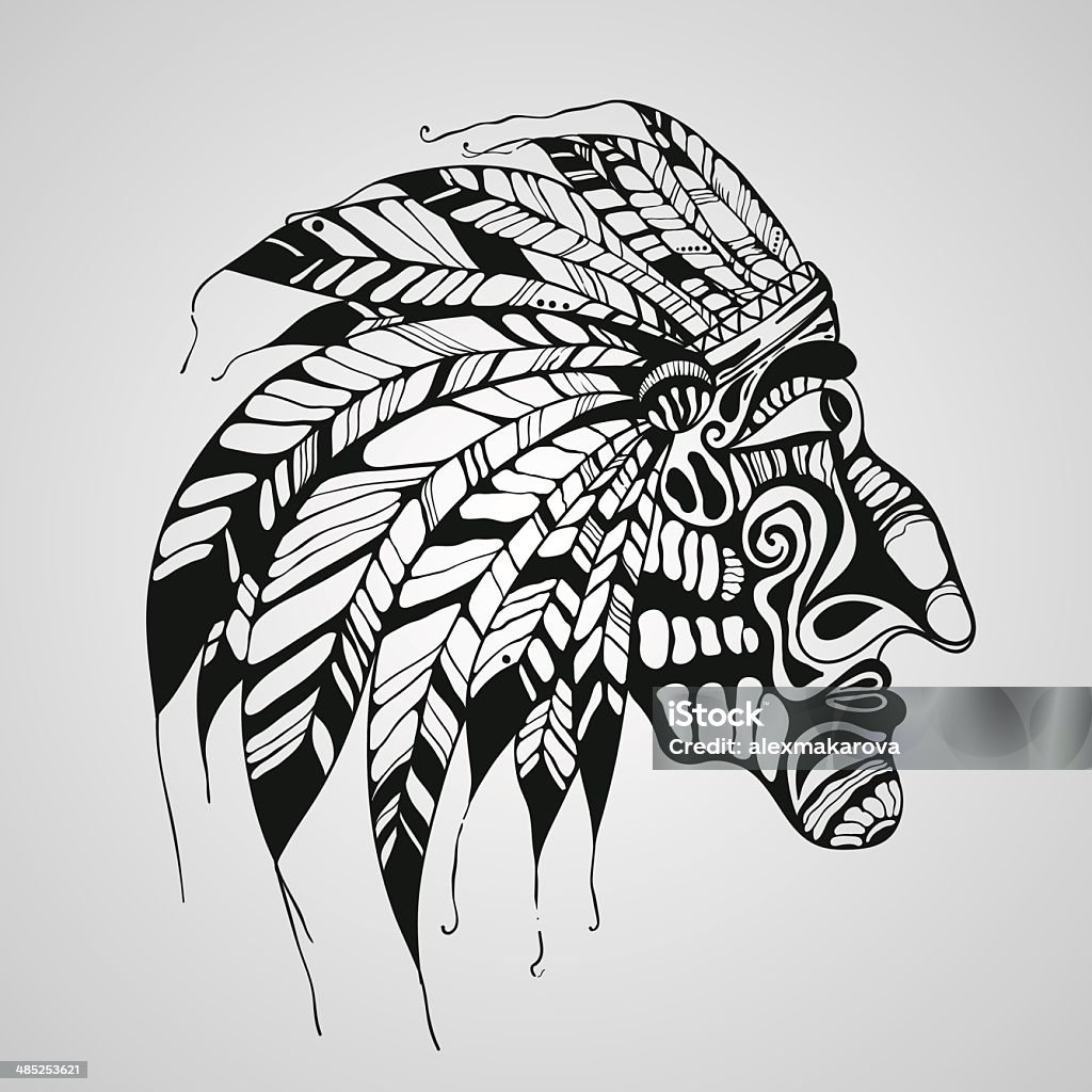 Tatuaje diseño de un nativo Jefe indio americano - arte vectorial de Cultura indioamericana libre de derechos