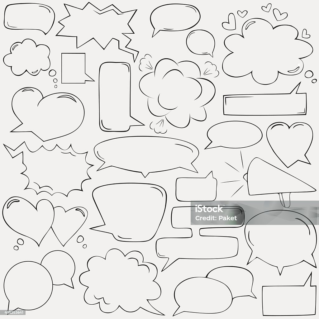 Burbujas de discurso con corazones y las nubes, dibujo a mano - arte vectorial de Diseño - Temas libre de derechos