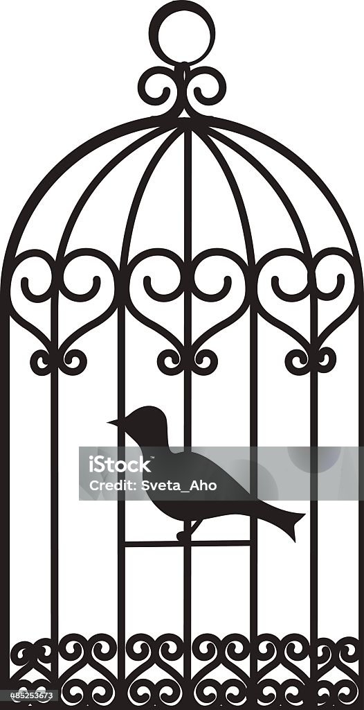 bird cage Vintage beautiful bird cage with bird inside  Animal stock vector