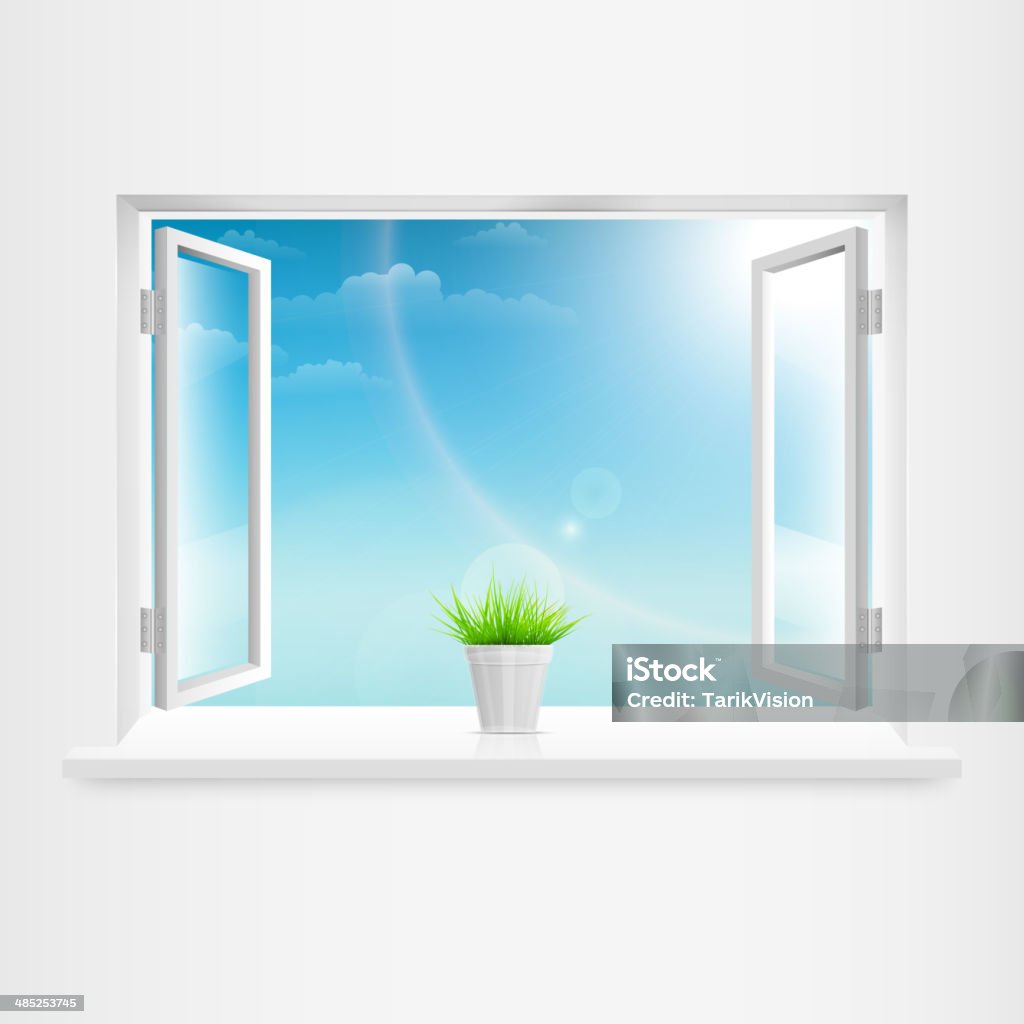 Abrir janela branco com Flowerpot. - Royalty-free Abrir arte vetorial