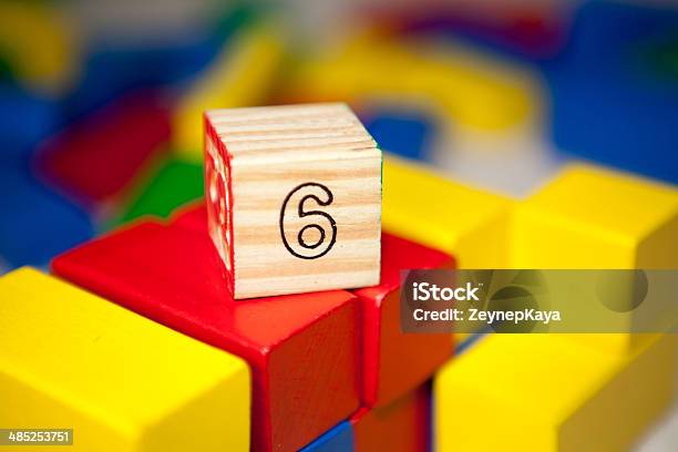 Wooden Cube With Number 6 Stock Photo - Download Image Now - Close-up, Horizontal, No People