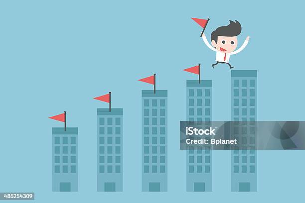 Businessman Jumping To Goal Stock Illustration - Download Image Now - Achievement, Adult, Adventure