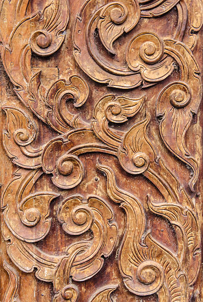 istock Pattern art of wood carving. 485254754