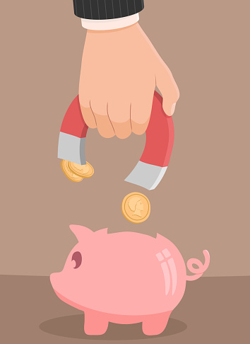 Taking money from a piggy bank. EPS10 vector illustration, global colors, easy to modify.