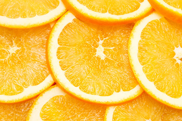 istock Abstract background with fresh juicy orange slices 485255537