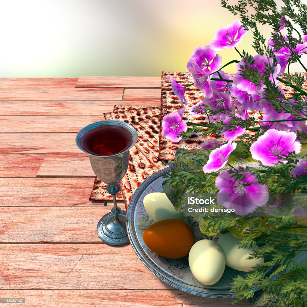Judeu Celebre pesach pesach com vinho, ovos e flores de Pão Ázimo - Royalty-free Aipo Foto de stock