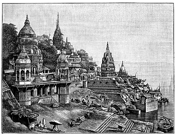 istock Antique illustration of Burning Ghats of Varanasi (Benares) 485257705