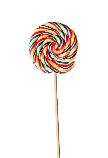 istock Colorful spiral lollipop candy on stick 485258234
