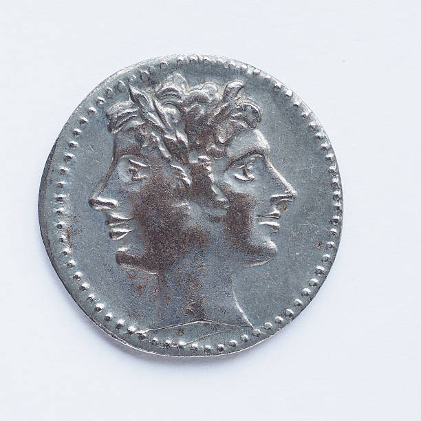 Old Roman coin stock photo