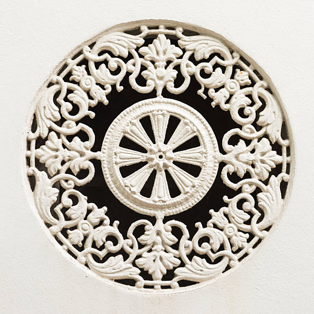 istock White painted historic cast iron window ornament 485269330
