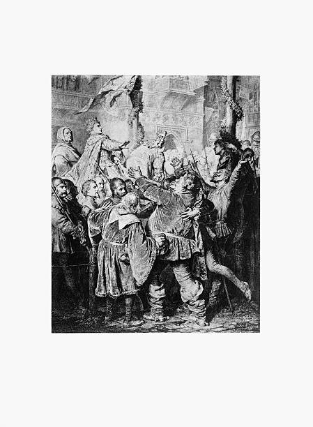 henry v, 1388-1422, отвергает falstaff гравировкой - henry v stock illustrations