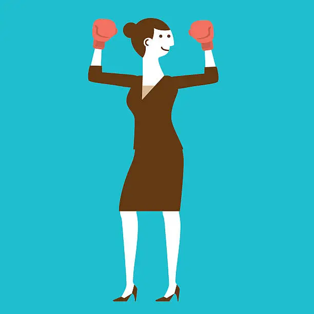 Vector illustration of Female Businesswoman with Boxing Gloves | New Business Concept
