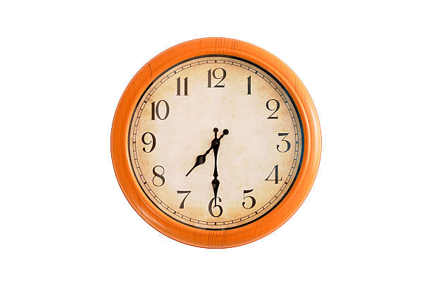 Isolated clock showing 7:30 o'clock Isolated clock showing 7:30 o'clock minute hand photos stock pictures, royalty-free photos & images