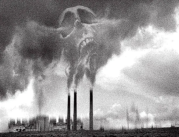 Vector illustration of Deadly Smoke Pollution From Industrial Smoke Stacks