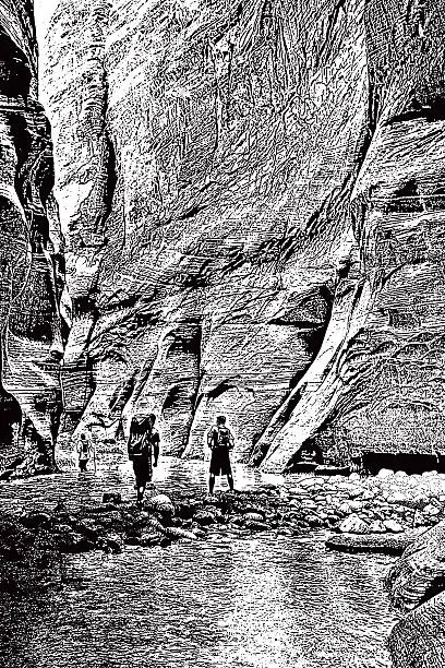 Vector illustration of Hiking The Narrows