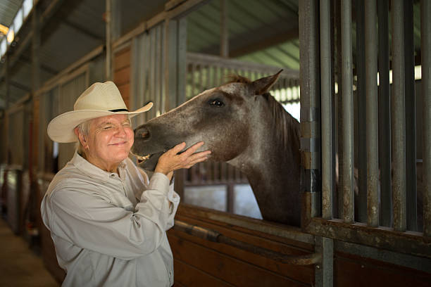 istock Senior rancher and his horse 485276378