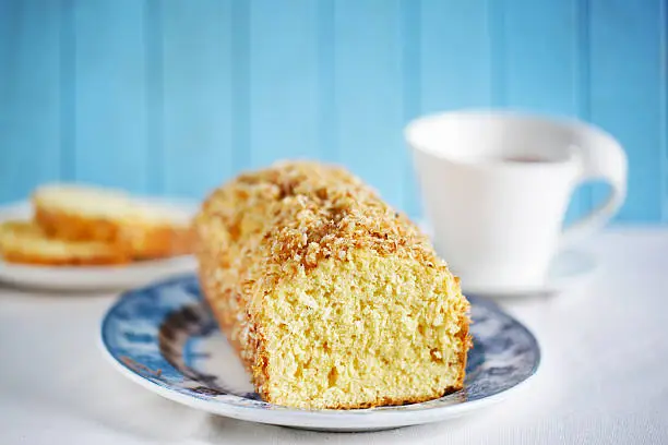 Photo of Cake made with shredded coconut, pound cake with tea