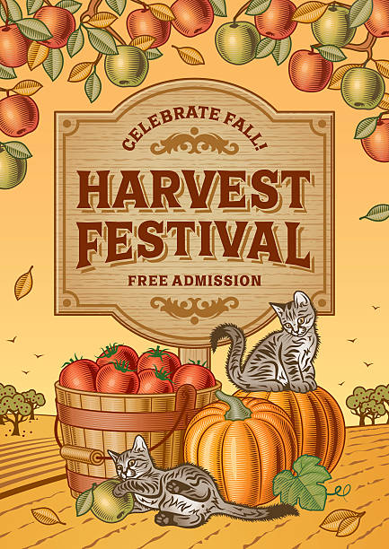 harvest festival 포스터 - apple vegetable crop tree stock illustrations