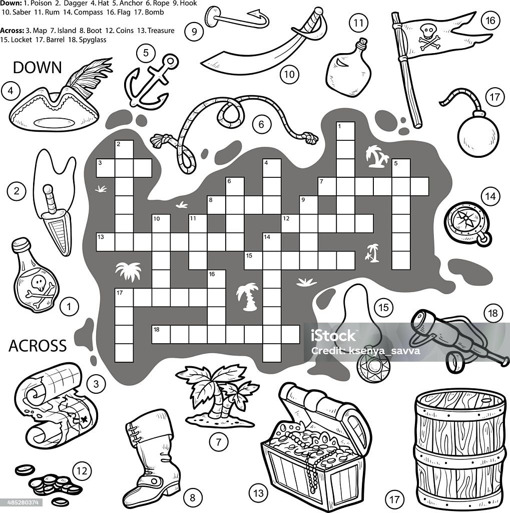 Vector Colorless Crossword Education Game For Children About Pi Stock
