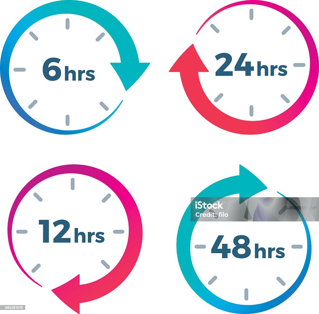 Time Elapsed Arrow Symbols Time elapsed arrow symbols showing 6 hours, 12 hours, 24 hours and 48 hours. EPS 10 file. Arrow Symbol stock vector