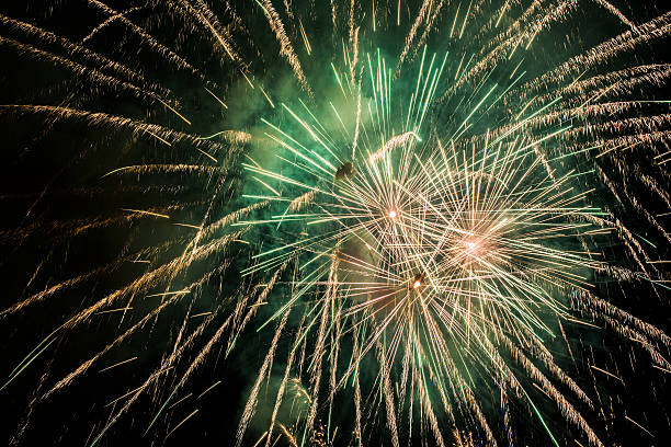istock Golden and green fireworks 485285080
