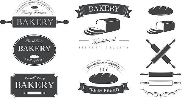 bäckerei-set - nudelholz stock-grafiken, -clipart, -cartoons und -symbole
