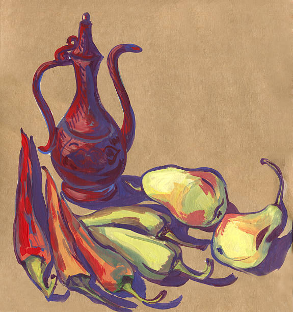 istock Gouache. Painting. Eastern Turkish still life. Pitcher, peppers, pears 485285674