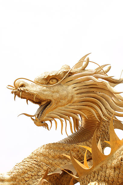 istock Head Golden dragon statue. 485289689