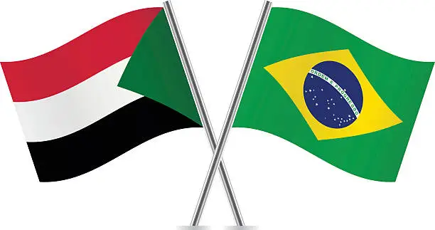 Vector illustration of Sudan and Brazil flags. Vector.