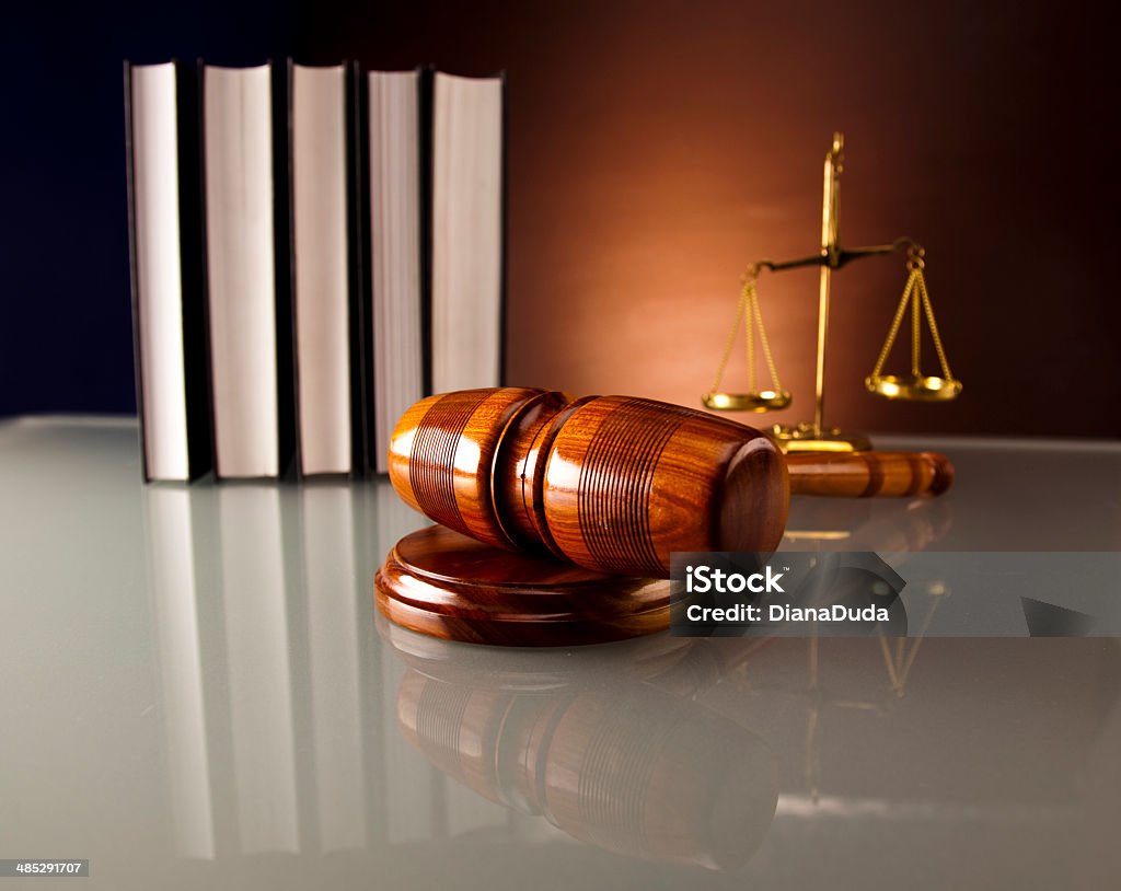 Judges wooden gavel and law books Authority Stock Photo