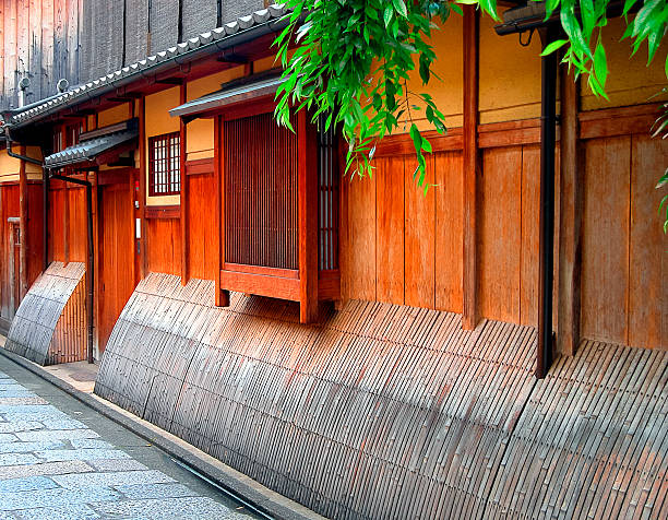 Detail image of a very specific wooden house in Gion,geisha ward in Kyoto,Japan.