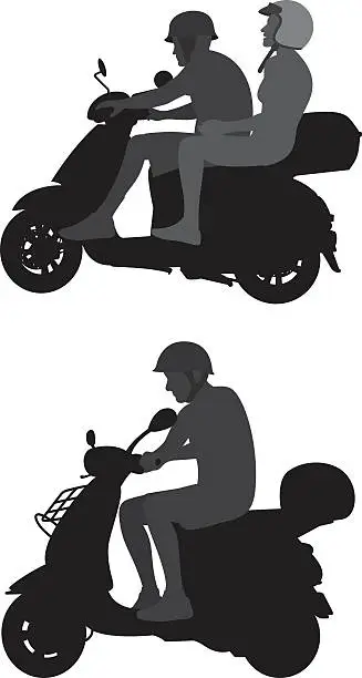 Vector illustration of Moped Rider Silhouettes