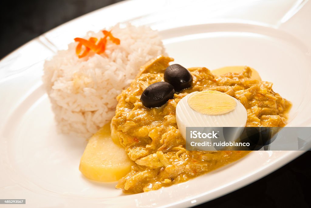 Chicken aji Peruvian dish Aji de Gallina Bread Stock Photo