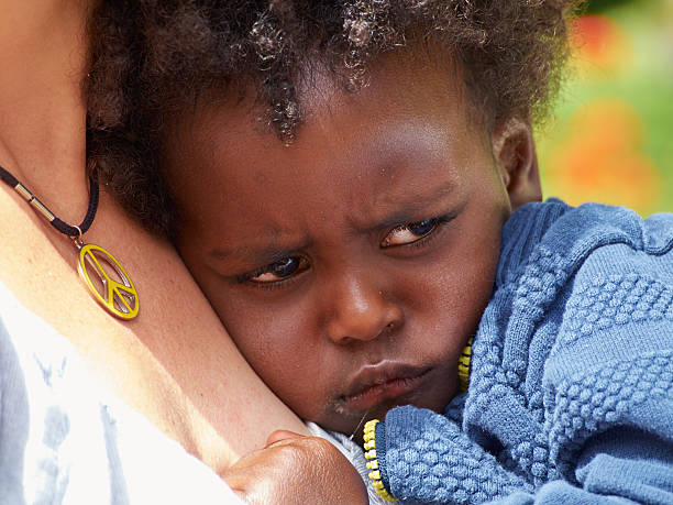 istock Adorable black sad baby crying 485294200