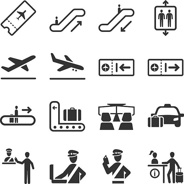 ilustraciones, imágenes clip art, dibujos animados e iconos de stock de set de iconos de la aviación 2 - moving walkway
