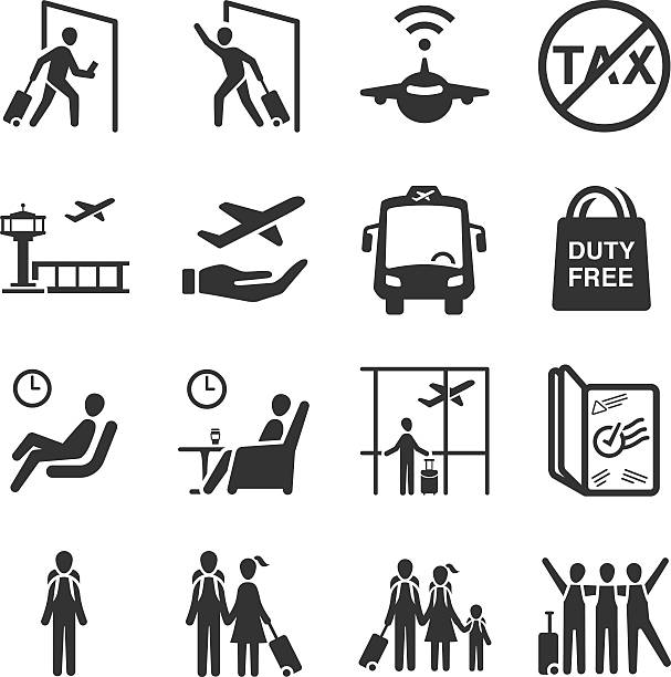 luftfahrt icons set 4 - airport airplane travel airport lounge stock-grafiken, -clipart, -cartoons und -symbole