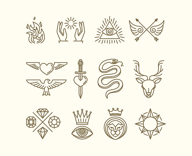 wektor zestaw tatuaż - symbol computer icon icon set monochrome stock illustrations