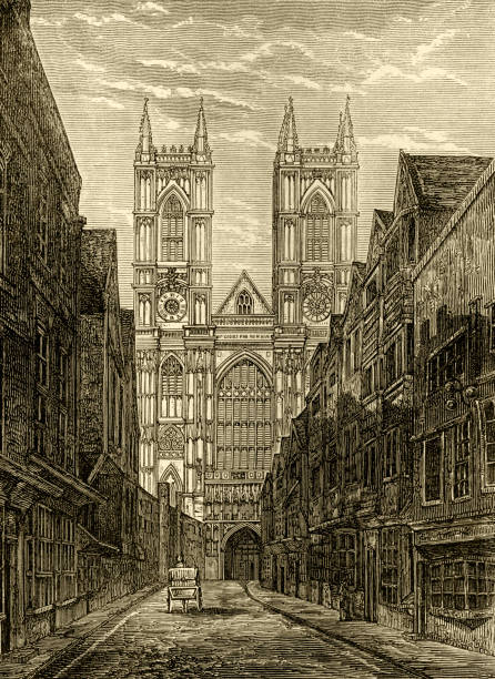 하떠이 앞마당 of 웨스트민스터 애비 메트로폴리스 tothill street, 1820 - westminster abbey abbey city of westminster church stock illustrations