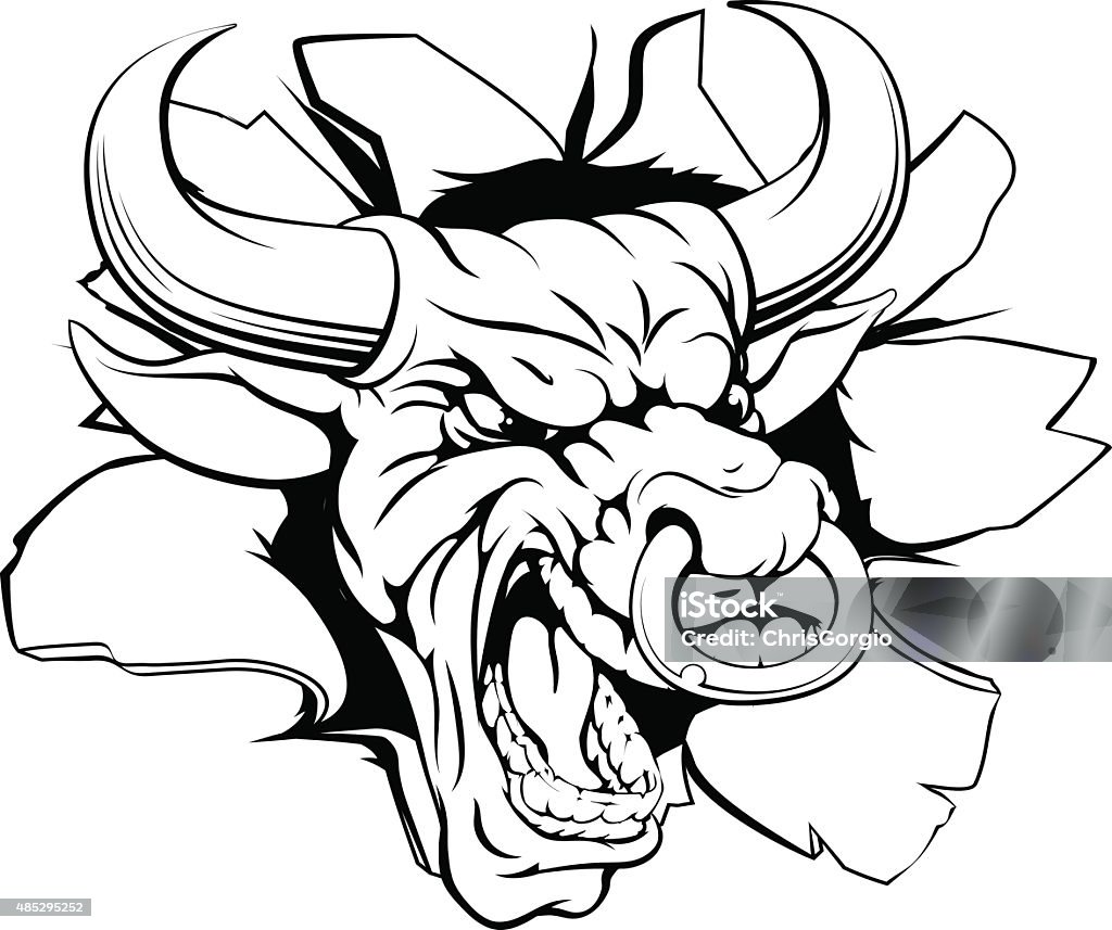 Bull sports mascot breaking out A bull sports mascot breaking out of the background Bull - Animal stock vector
