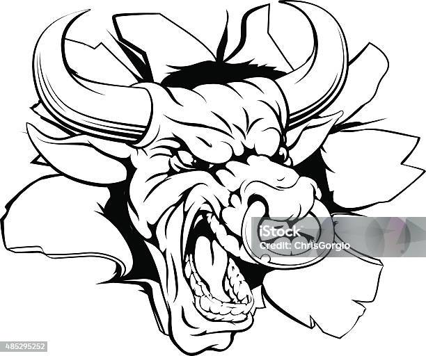 Bull Sports Mascot Breaking Out Stock Illustration - Download Image Now - Bull - Animal, Cow, Horned