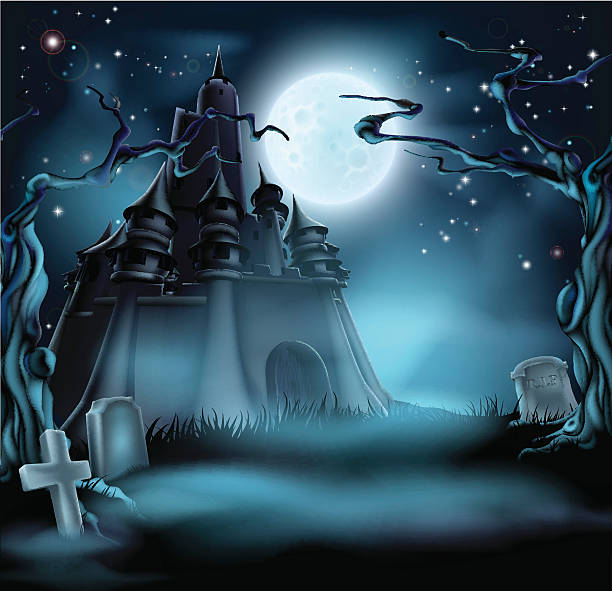 ilustrações, clipart, desenhos animados e ícones de castelo de halloween assombrado - horor
