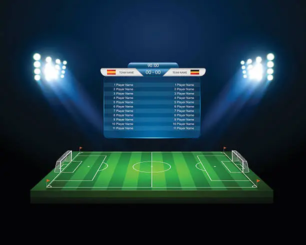 Vector illustration of vector soccer field with scoreboard,vector